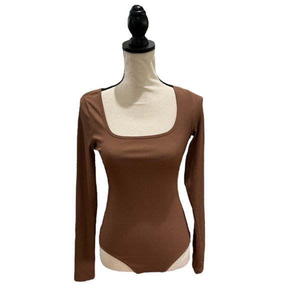 Tops - Long Sleeve Ribbed Square Neck Bodysuit